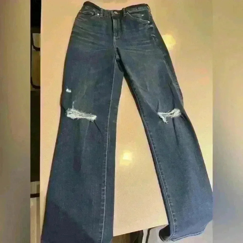 Express flare high waisted jeans distressed
